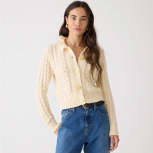 J. Crew Cable Knit Cream Cardigan